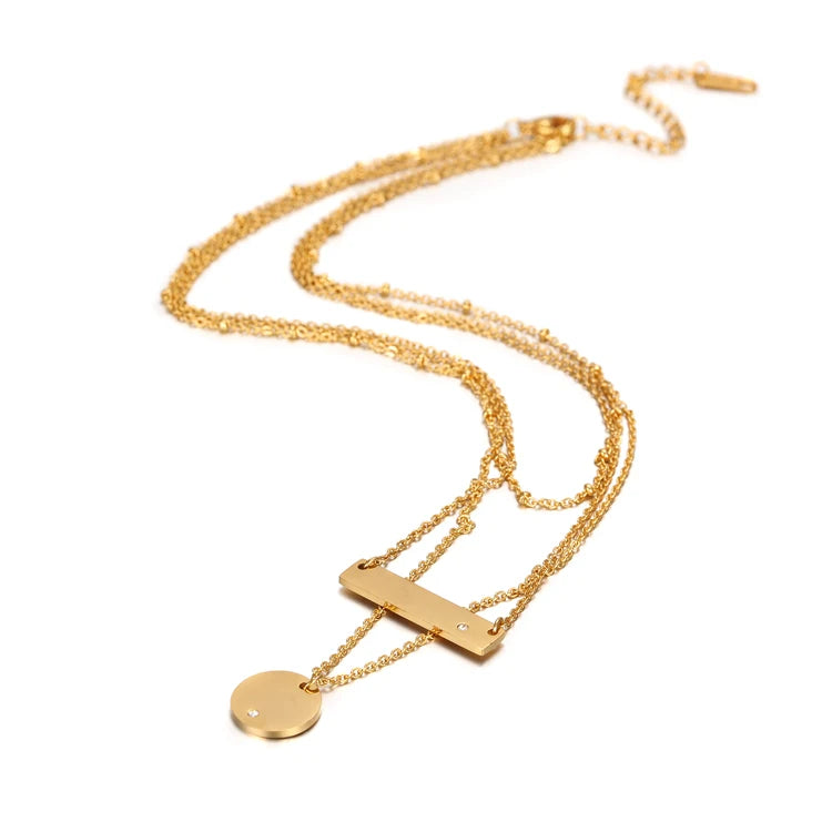 Cross-Border Geometric Metal Sequin Choker Trendy Multi-Layer Short Necklace with Butterfly Shape Stainless Steel Jewelry