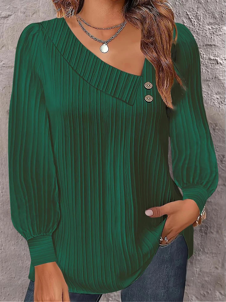 2024 Autumn Winter New Simple Button V-neck Pullover Women's Solid Long Sleeve Casual T-shirts Elegant Lady Blouses White Top