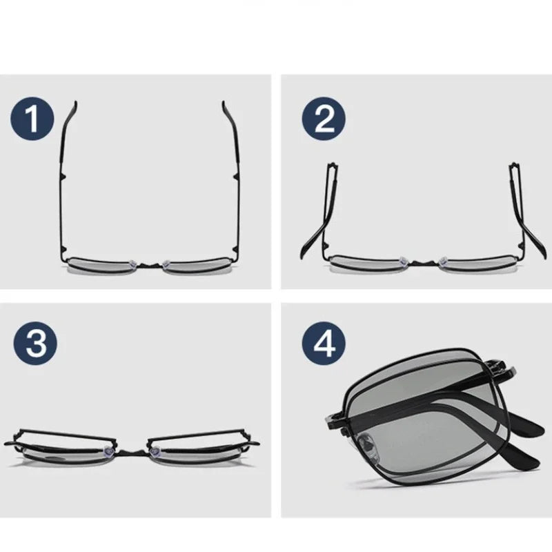 Men Folding Photochromic Sunglasses with Polarized Lens Rectangle Metal Summer Male Shades 2024 Trending Products