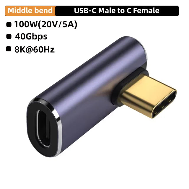 USB4.0 40Gbps 90° Right Angle Type C Adapter PD 100W Fast Charging Converter 8K 60Hz Video OTG Adapter for MacBook