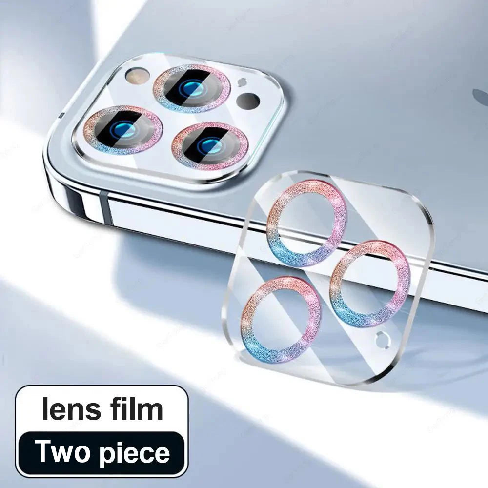 2PCS Bling Glitter Diamond Camera Lens Protector For Apple Iphone 16 15 13 12 Pro Max Sreen Protectors Film For iPhone 16 14plus