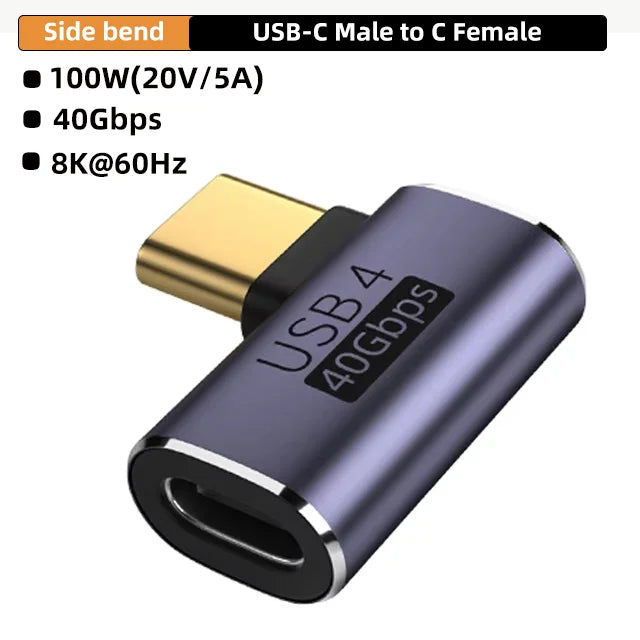 USB4.0 40Gbps 90° Right Angle Type C Adapter PD 100W Fast Charging Converter 8K 60Hz Video OTG Adapter for MacBook