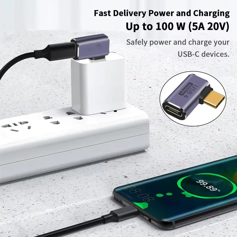 USB4.0 40Gbps 90° Right Angle Type C Adapter PD 100W Fast Charging Converter 8K 60Hz Video OTG Adapter for MacBook
