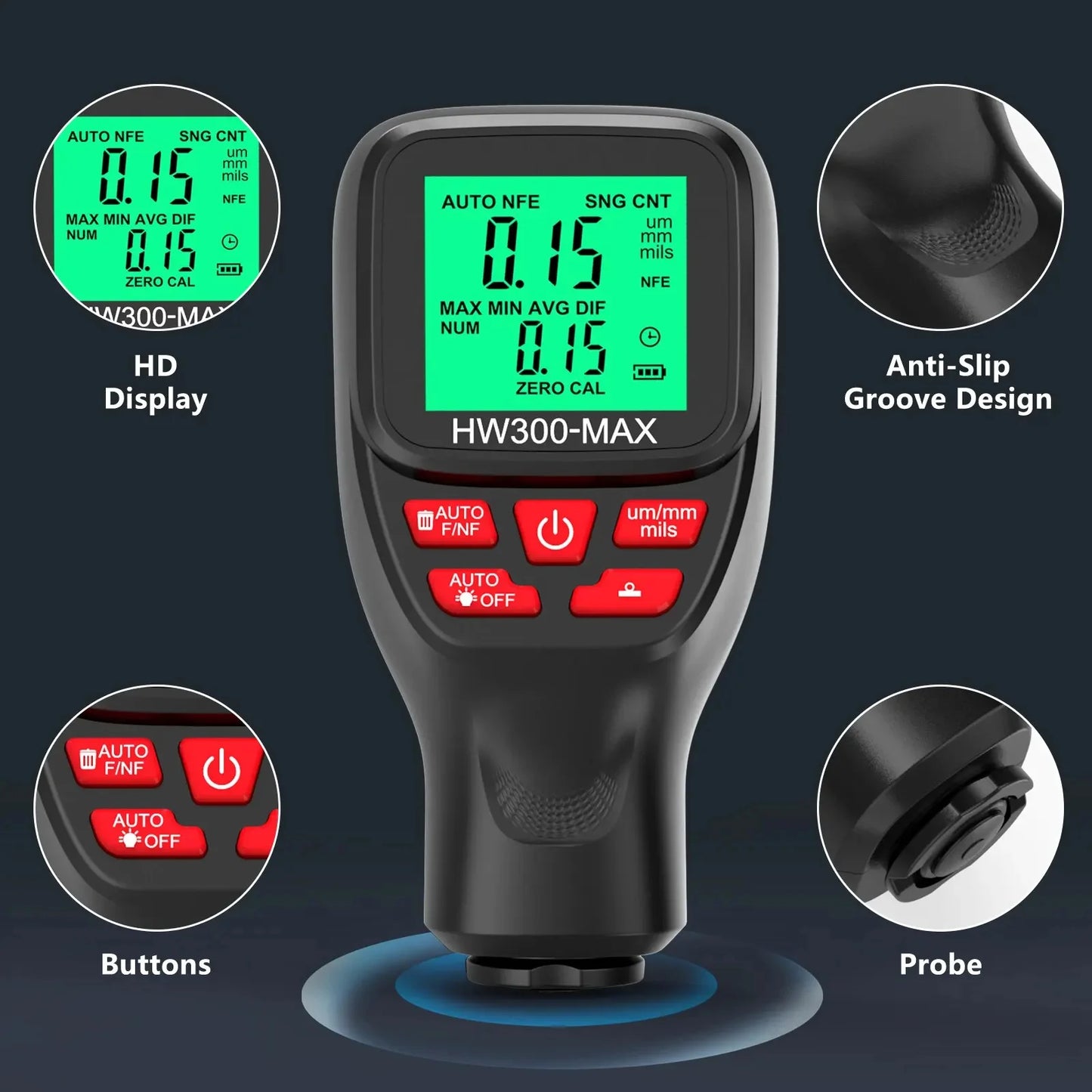 1Set HW300-MAX Coating High Precision Thickness Gauge Large Range Thickness Detection Paint Film Instrument
