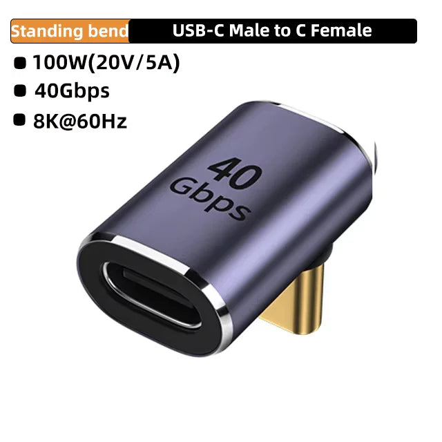 USB4.0 40Gbps 90° Right Angle Type C Adapter PD 100W Fast Charging Converter 8K 60Hz Video OTG Adapter for MacBook