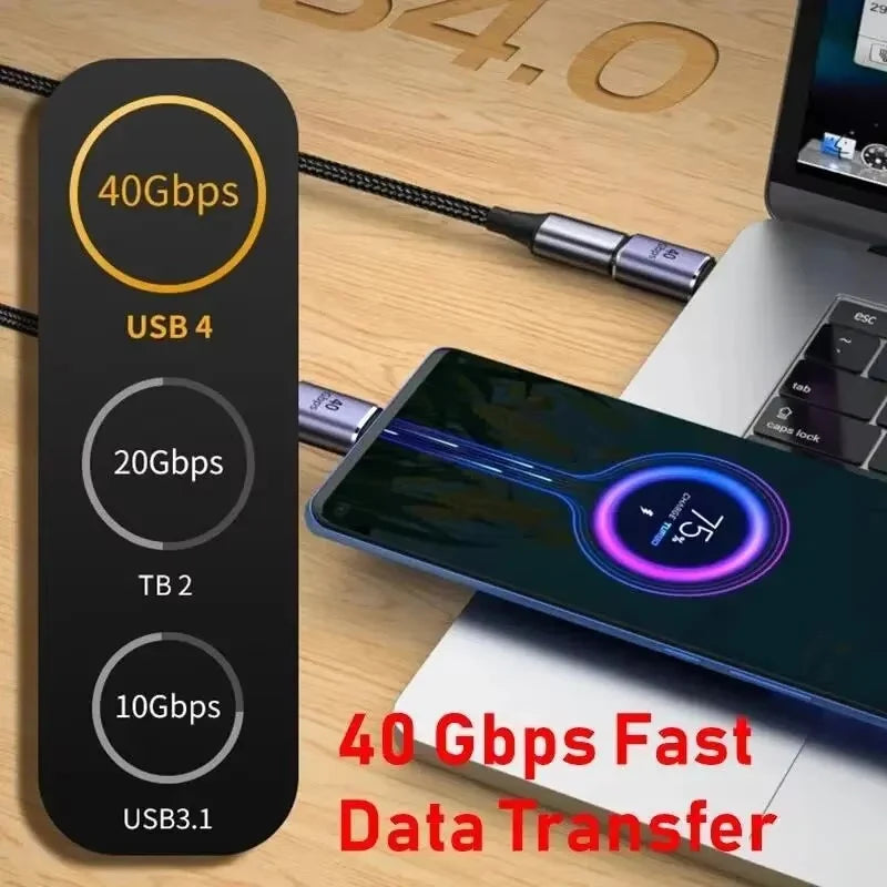 USB4.0 40Gbps 90° Right Angle Type C Adapter PD 100W Fast Charging Converter 8K 60Hz Video OTG Adapter for MacBook